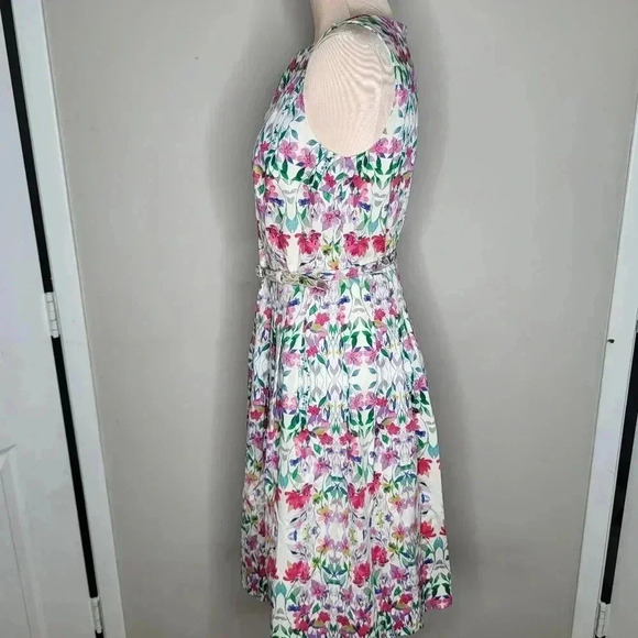 Talbots Blue Pink Falling Floral Rose Fit Flare Pockets  Dress 6 Petite Lovely M - Picture 5 of 10